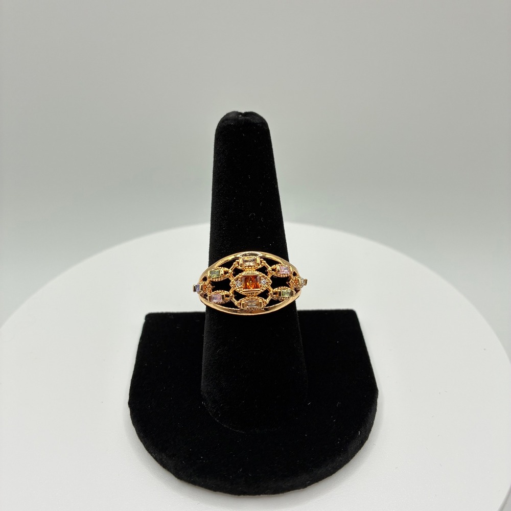 Women's Ring Size 9.5 Gold Multi Color Crystal Lattice Statement Band
